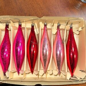 6 Vtg Xmas tree raindrop or teardrop glass ornaments- made in Poland